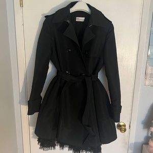 RED VALENTINO Lace-Trimmed Black Coat